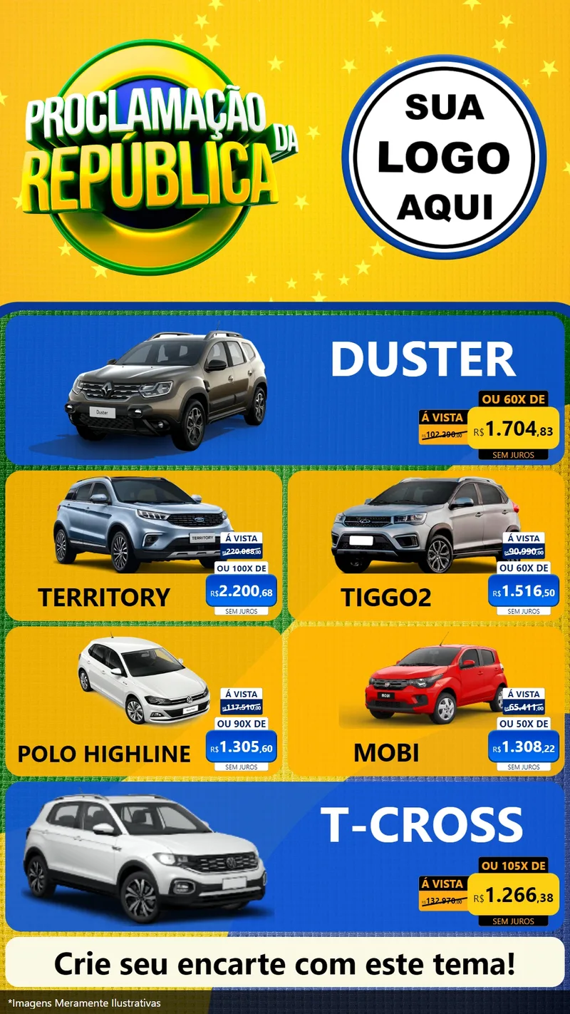 Modelo de TV para TV Vertical com o tema Proclamação da República para Concessionaria de Carros