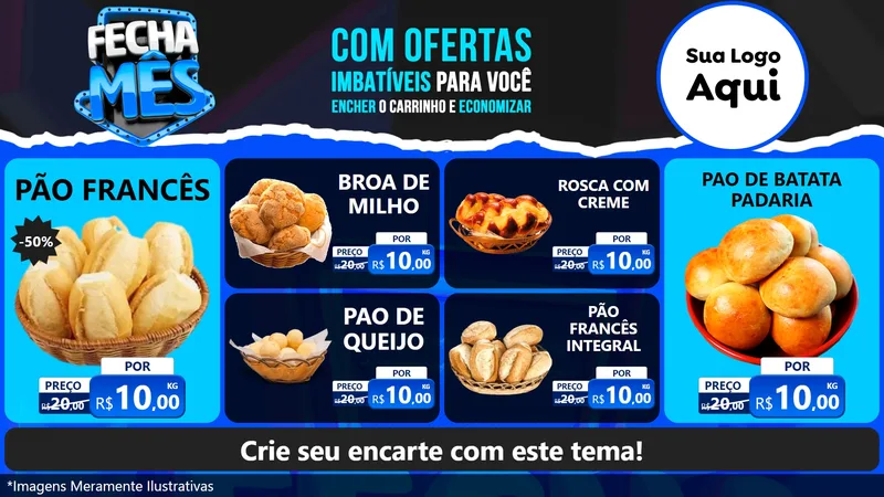 Modelo de TV para TV Horizontal com o tema Fecha Mês para Padaria
