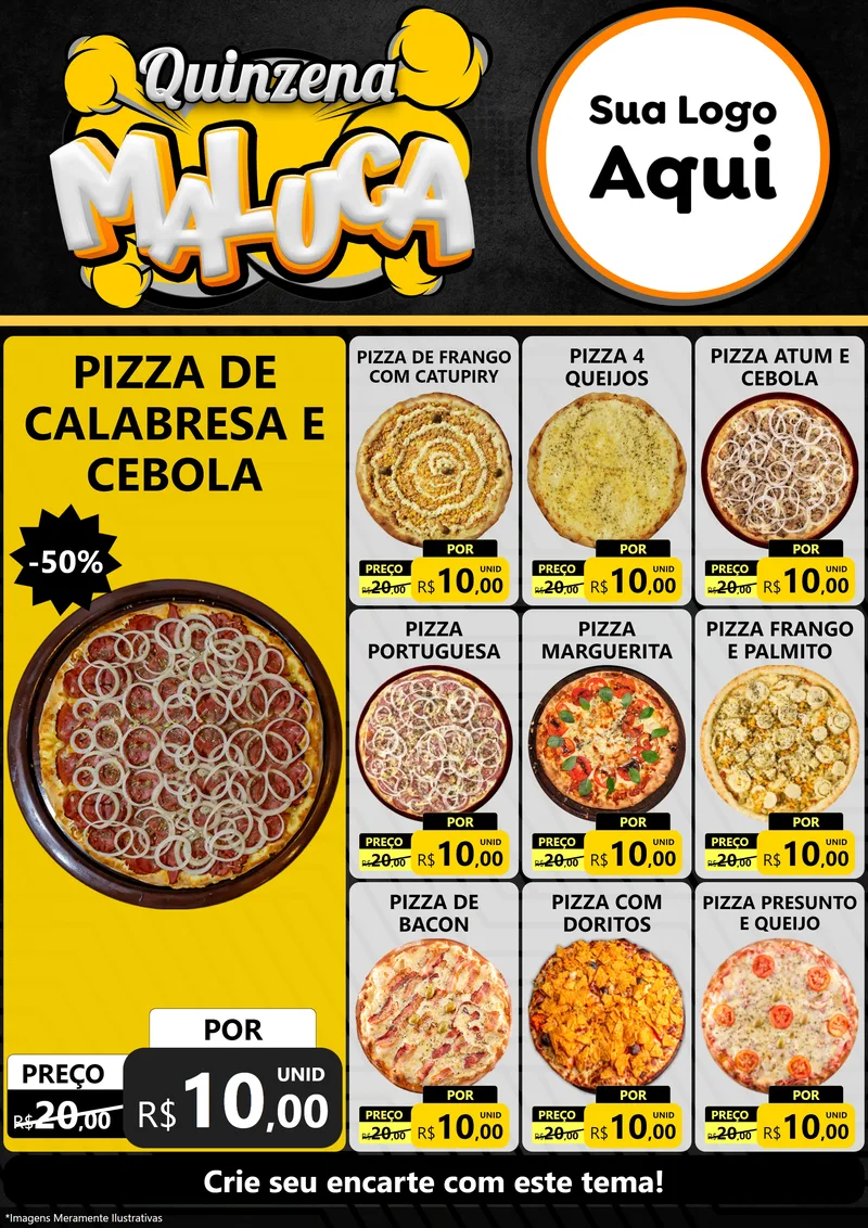 Modelo de Encarte para Encarte A4 Vertical com o tema Quinzena Maluca para Pizzaria
