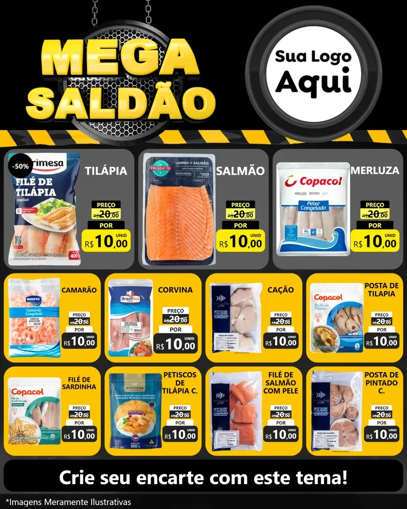Modelo de Rede Social para Feed Instagram com o tema Mega Saldão para Peixaria