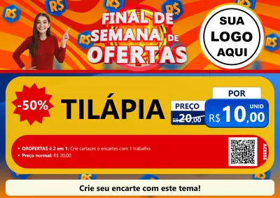 Modelo de Cartaz para Cartaz A4 Horizontal com o tema Final de Semana de Ofertas para Peixaria