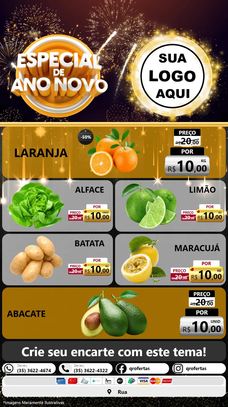 Modelo de TV para TV Vertical com o tema Especial de Ano Novo para Hortifrúti