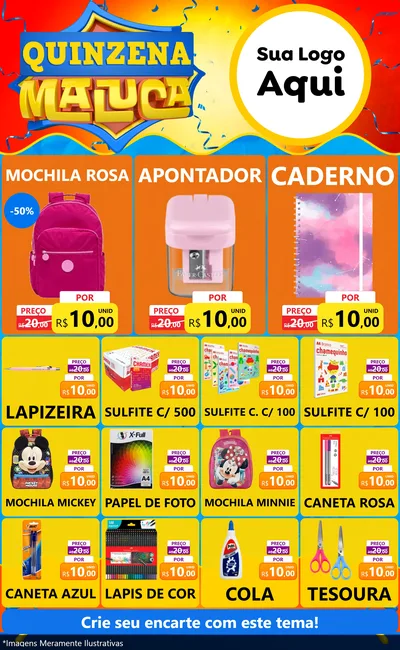 Modelo de Encarte para Encarte Grande com o tema Quinzena Maluca para Papelaria