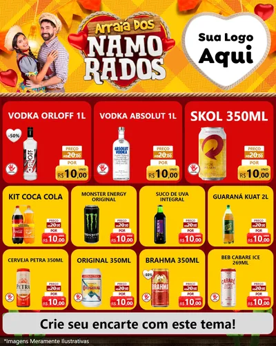 Modelo de Rede Social para Feed Instagram com o tema Arraiá dos Namorados para Distribuidora de bebidas