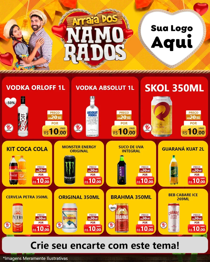 Modelo de Rede Social para Feed Instagram com o tema Arraiá dos Namorados para Distribuidora de bebidas