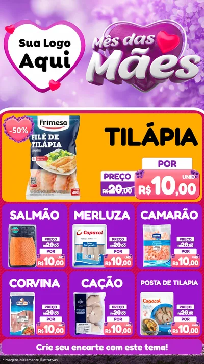 Modelo de Rede Social para Stories com o tema Mês das Mães para Peixaria
