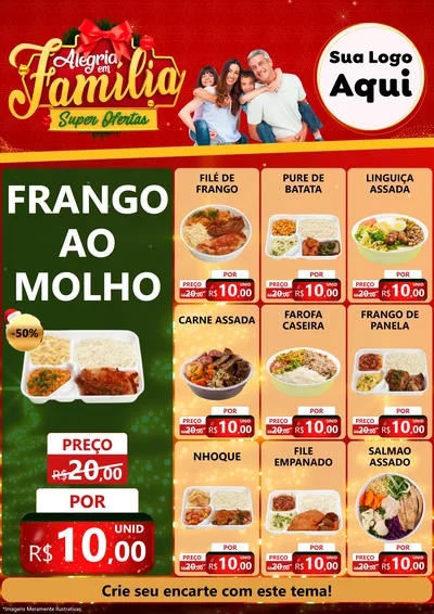 Modelo de Encarte para Encarte A4 Vertical com o tema Alegria em Família Super Ofertas - Natal para Restaurante