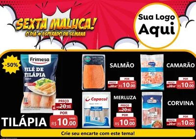 Modelo de Encarte para Encarte A4 Horizontal com o tema Sexta Maluca! para Peixaria
