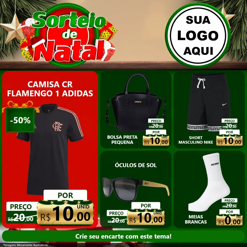 Modelo de Rede Social para Feed Facebook com o tema Sorteio de Natal para Roupas e acessórios