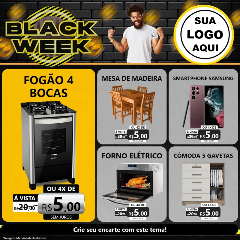 Modelo de Rede Social para Feed Facebook com o tema Black Week para Móveis e Eletro