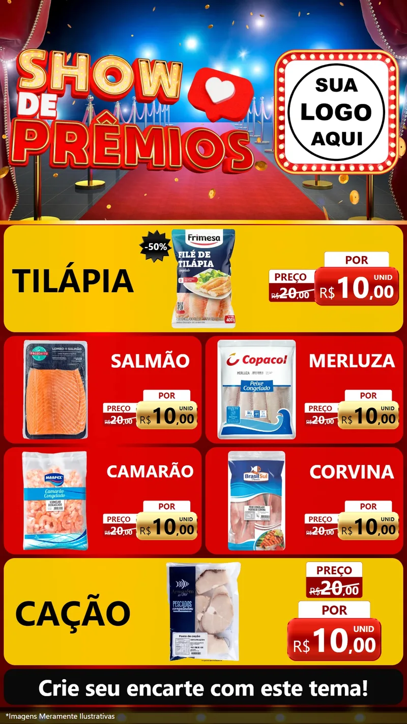 Modelo de TV para TV Vertical com o tema Show de Prêmios para Peixaria