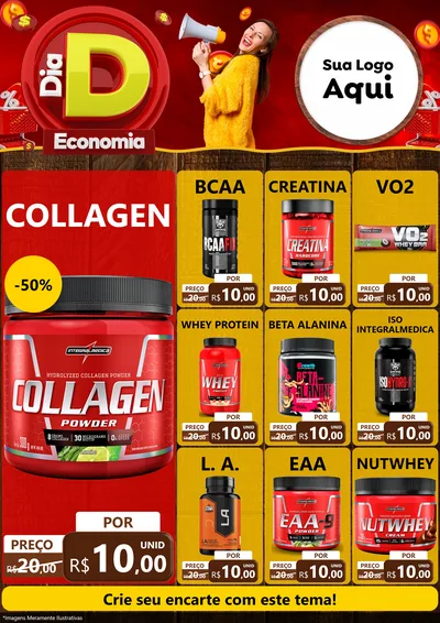 Modelo de Encarte para Encarte A4 Vertical com o tema Dia D Economia para Suplementos alimentares