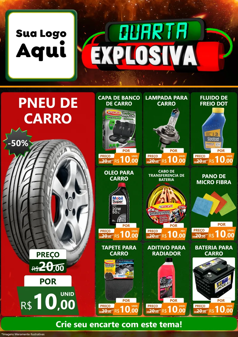 Modelo de Encarte para Encarte A4 Vertical com o tema Quarta Explosiva para Auto peças