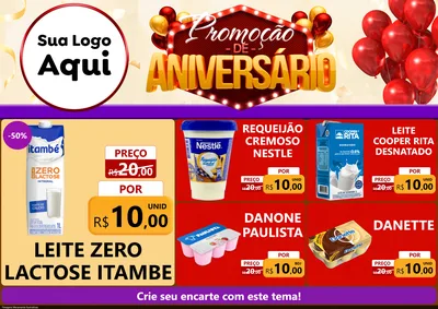 Modelo de Encarte para Encarte A4 Horizontal com o tema Promoção de Aniversário para Frios e Laticínios