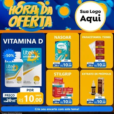 Modelo de Rede Social para Feed Facebook com o tema Hora da Oferta para Farmácia