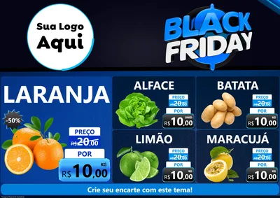 Modelo de Encarte para Encarte A4 Horizontal com o tema Black Friday para Hortifrúti
