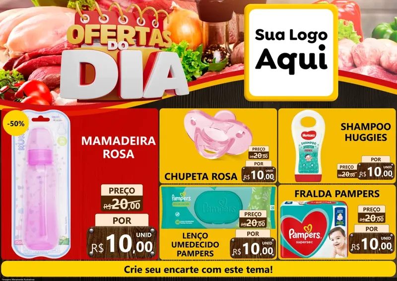 Modelo de Encarte para Encarte A4 Horizontal com o tema Ofertas do Dia para Bebês