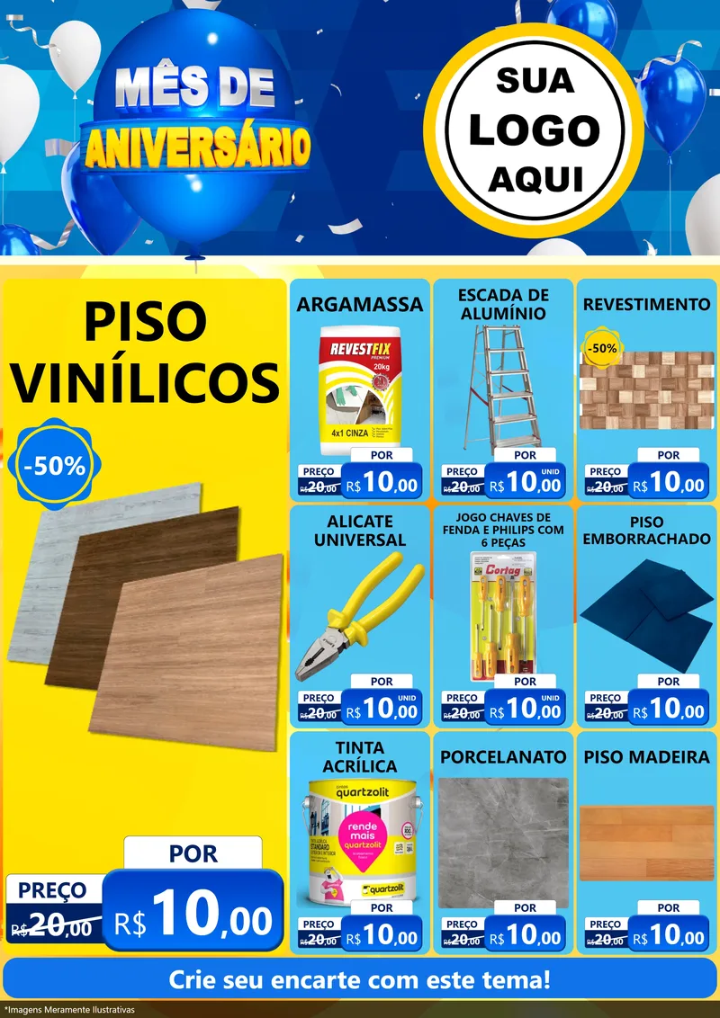 Modelo de Encarte para Encarte A4 Vertical com o tema Mês de Aniversário para Material para Construção