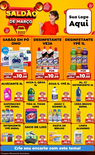 Modelo de Encarte para Encarte Grande com o tema Saldão de Março para Produtos de Limpeza