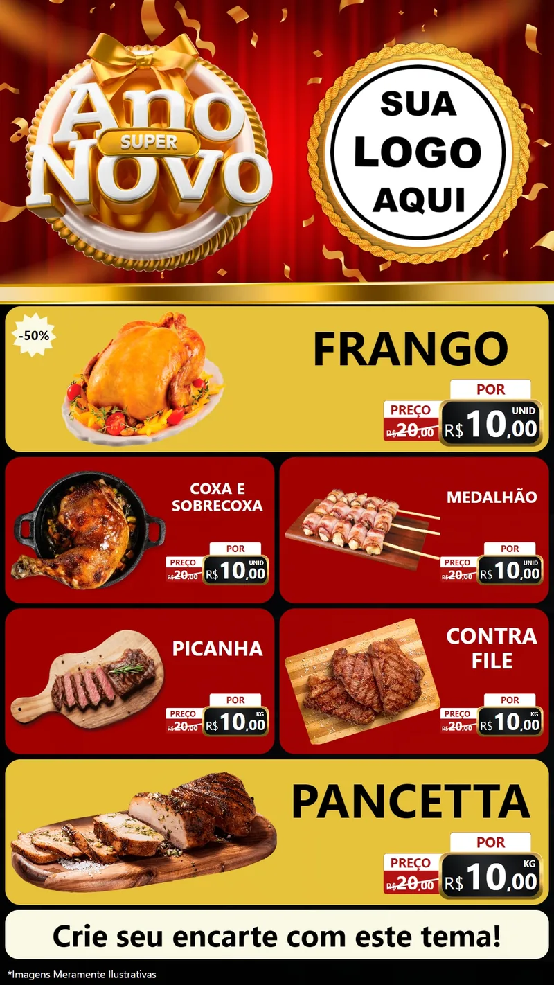 Modelo de TV para TV Vertical com o tema Super Ano Novo para Assados