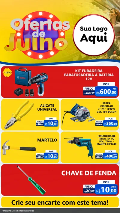 Modelo de TV para TV Vertical com o tema Ofertas de Julho para Maquinas e Ferramentas