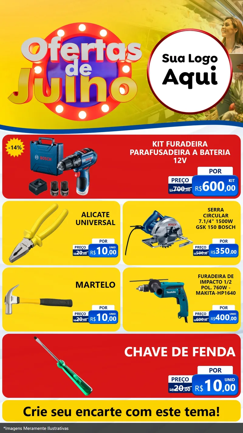 Modelo de TV para TV Vertical com o tema Ofertas de Julho para Maquinas e Ferramentas
