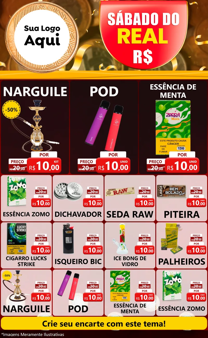 Modelo de Encarte para Encarte Grande com o tema Sábado do Real para Tabacaria