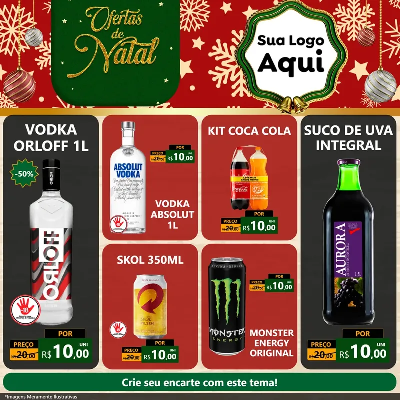 Modelo de Rede Social para Feed Facebook com o tema Natal de Ofertas para Distribuidora de bebidas