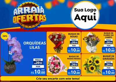 Modelo de Encarte para Encarte A4 Horizontal com o tema Arraiá de Ofertas - Junina para Floricultura e jardim