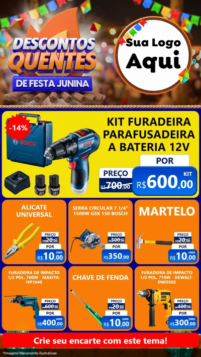 Modelo de Rede Social para Stories com o tema Descontos Quentes de Festa Junina para Maquinas e Ferramentas