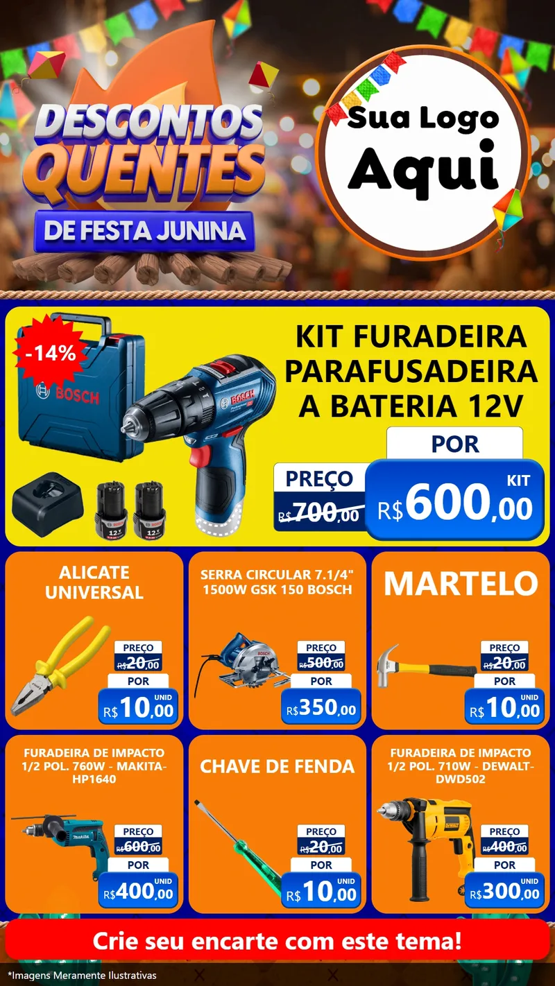 Modelo de Rede Social para Stories com o tema Descontos Quentes de Festa Junina para Maquinas e Ferramentas