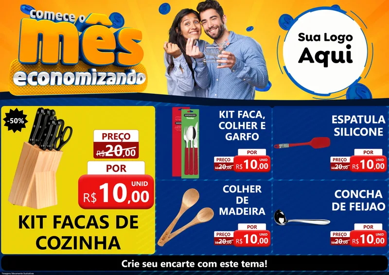 Modelo de Encarte para Encarte A4 Horizontal com o tema Comece O Mês Economizando para Utilidades Domésticas