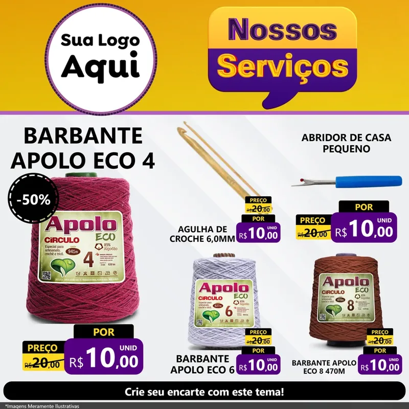 Modelo de Rede Social para Feed Facebook com o tema Nossos Serviços para Armarinho e Aviamentos