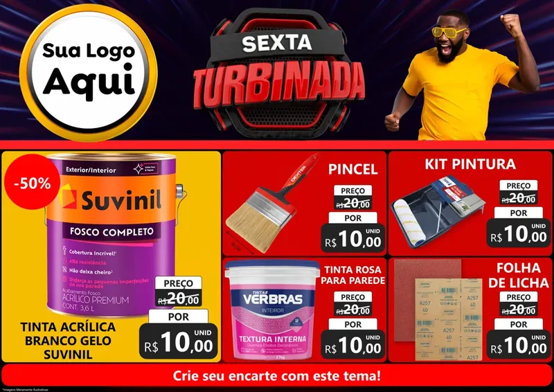 Modelo de Encarte para Encarte A4 Horizontal com o tema Sexta Turbinada para Tintas e Ferramentas