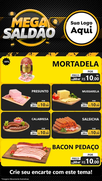 Modelo de TV para TV Vertical com o tema Mega Saldão para Frios e Laticínios