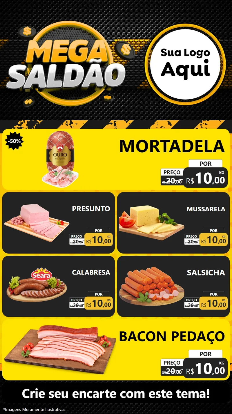 Modelo de TV para TV Vertical com o tema Mega Saldão para Frios e Laticínios