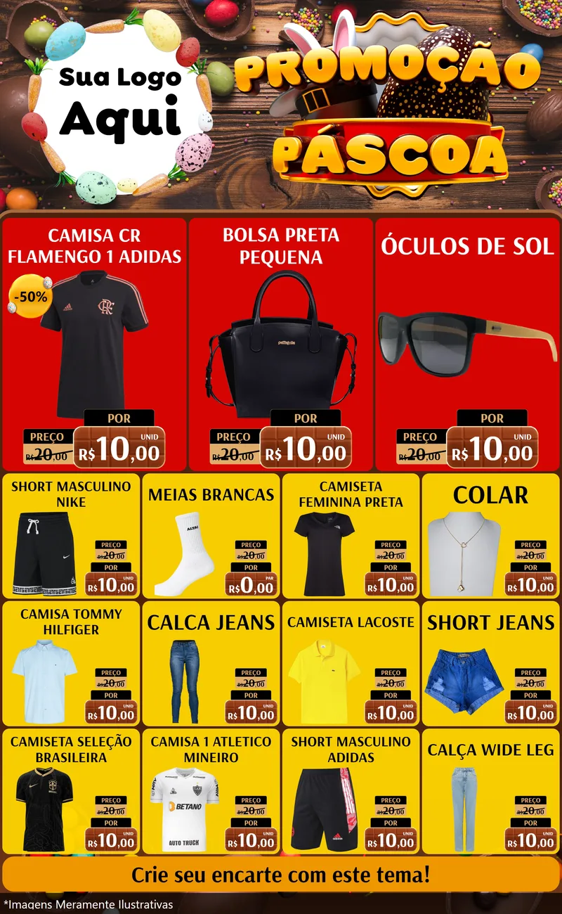 Modelo de Encarte para Encarte Grande com o tema Promoção Páscoa para Roupas e acessórios