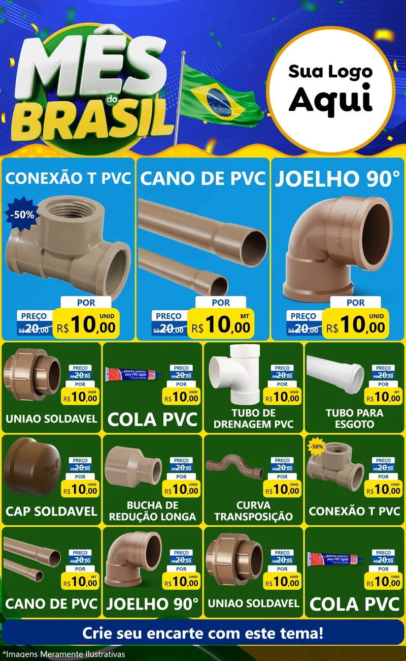 Modelo de Encarte para Encarte Grande com o tema Mês do Brasil para Tubos e conexões