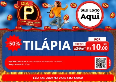Modelo de Cartaz para Cartaz A4 Horizontal com o tema Dia P - O Dia Mais Barato Do Mês para Peixaria
