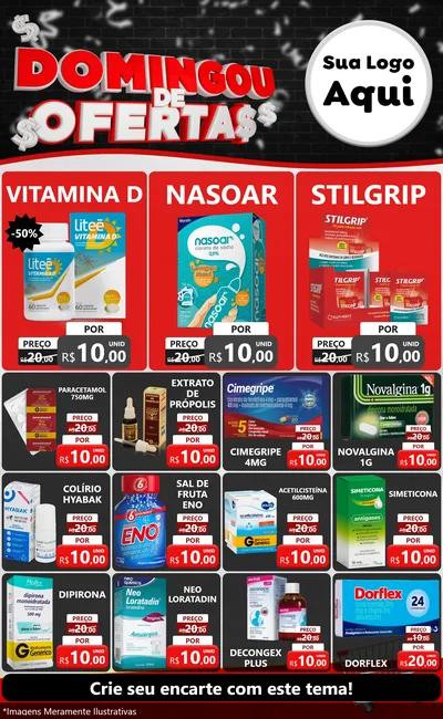 Modelo de Encarte para Encarte Grande com o tema Domingou de Ofertas para Farmácia