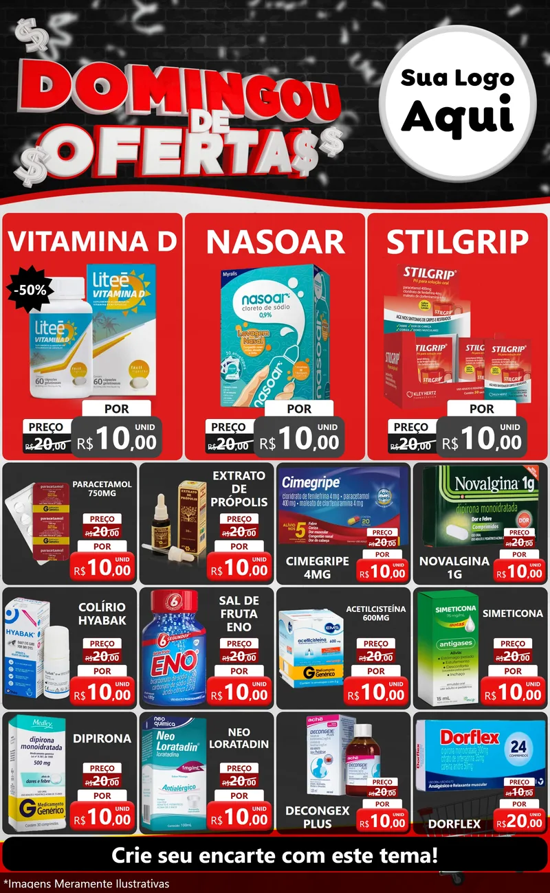 Modelo de Encarte para Encarte Grande com o tema Domingou de Ofertas para Farmácia