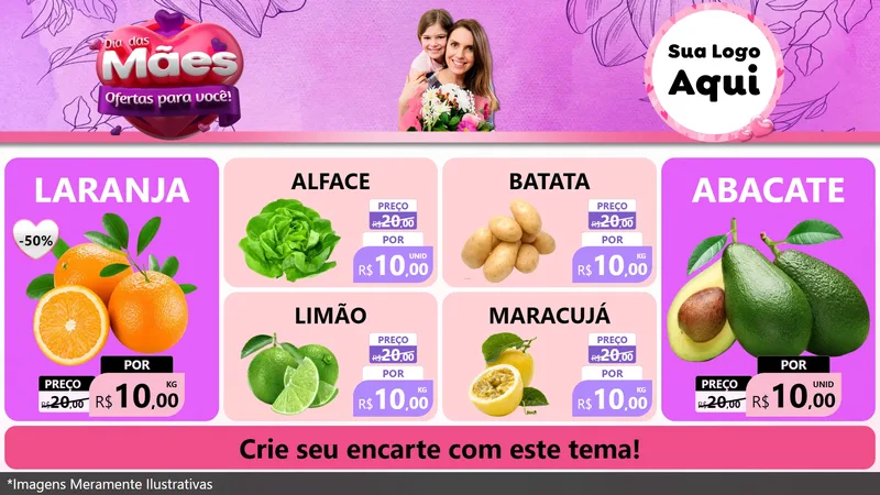 Modelo de TV para TV Horizontal com o tema Dia das Mães Ofertas para Você! para Hortifrúti