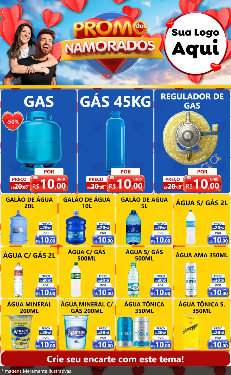 Modelo de Encarte para Encarte Grande com o tema Promo dos Namorados para Água e gás