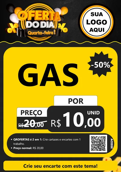 Modelo de Cartaz para Cartaz A4 Vertical com o tema Oferta do Dia - Quarta Feira! para Água e gás