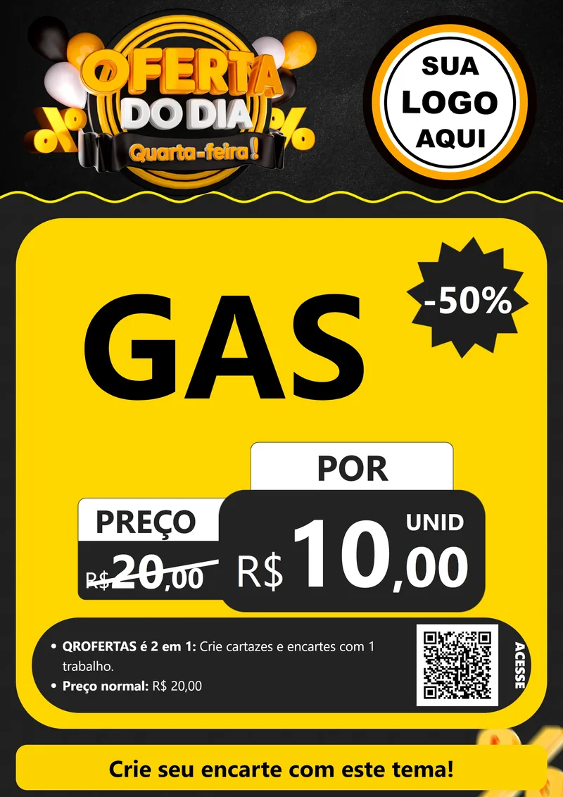 Modelo de Cartaz para Cartaz A4 Vertical com o tema Oferta do Dia - Quarta Feira! para Água e gás