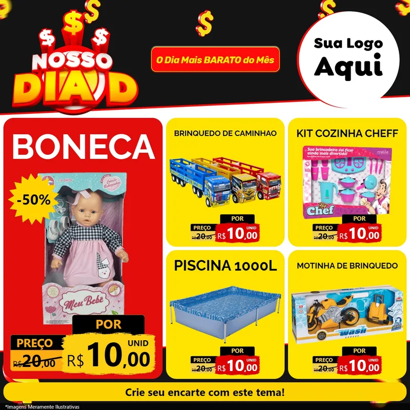 Modelo de Rede Social para Feed Facebook com o tema Nosso Dia D para Brinquedos