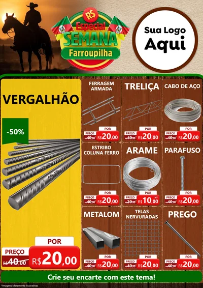 Modelo de Encarte para Encarte A4 Vertical com o tema Especial Semana Farroupilha para Ferragens