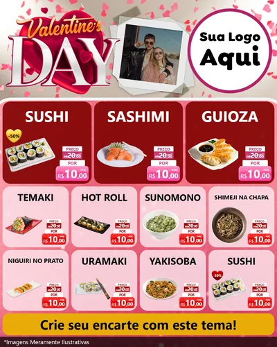 Modelo de Rede Social para Feed Instagram com o tema Valentine's Day para Comida japonesa