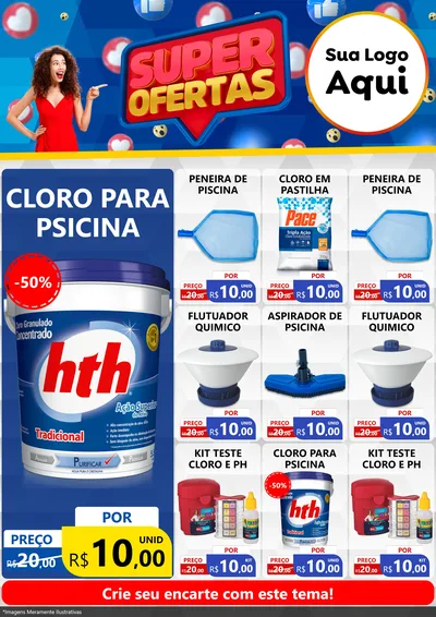 Modelo de Encarte para Encarte A4 Vertical com o tema Super Ofertas para Produtos para Piscina