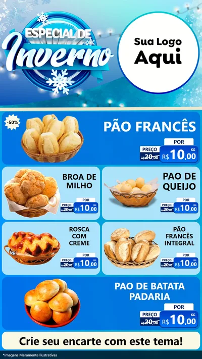 Modelo de TV para TV Vertical com o tema Especial de Inverno para Padaria